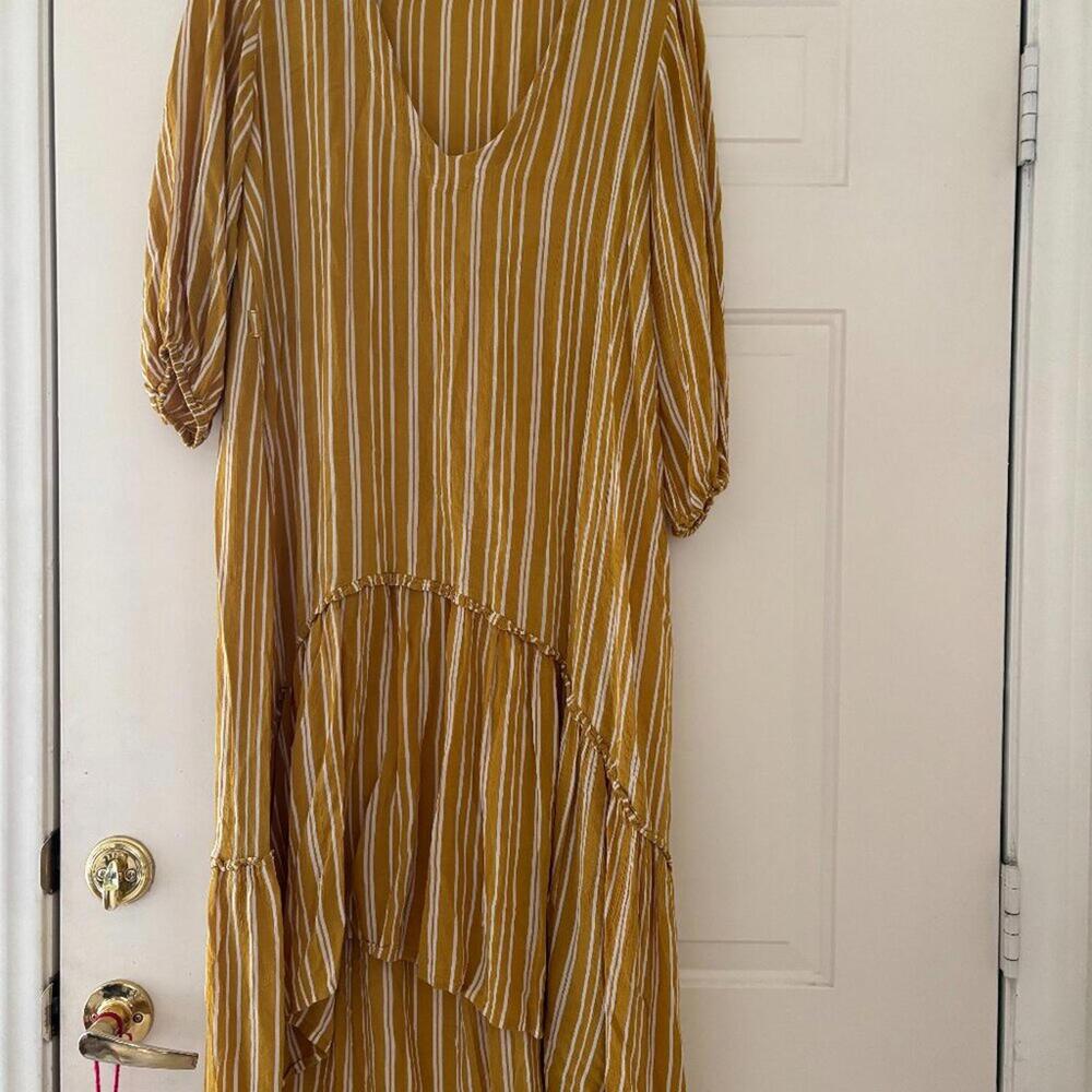 Faithfull the Brand mustard and white‎ striped maxi dress size 2 preloved #218